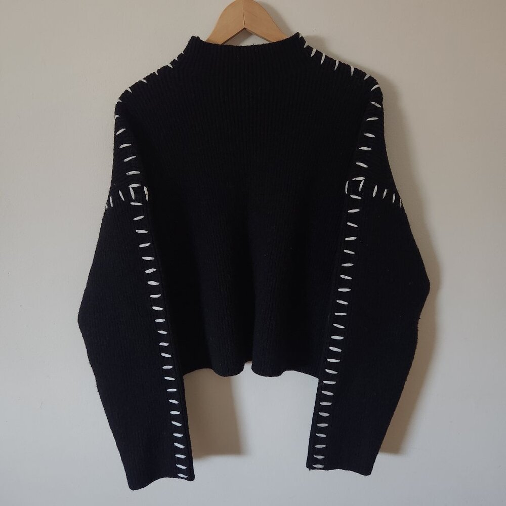 Commense Sweater Women L Black Oversize Mock Neck Shift The Focus Whipstitch